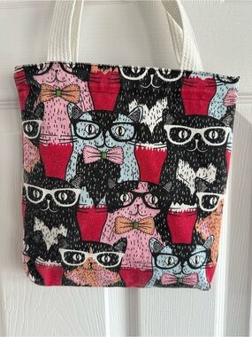 Free w Purchase Cute Cat Pattern Canvas Tote Bag in Pink